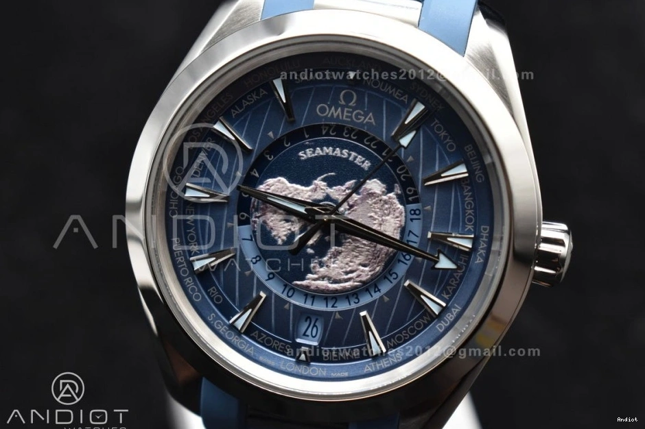 Best Strap 1:1 Summer VSF Clone A8938 Terra Rubber Aqua Worldtimer on Edition Super Blue Blue 43mm Dial GMT 0106